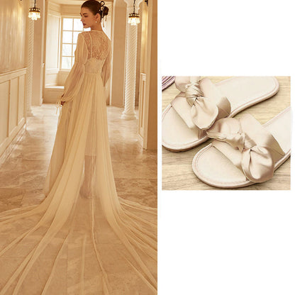 Women's Ostrich Feather Light Gauze Pajama Suspender Set