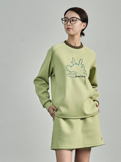 Embroidered Air Layer Sweater Loungewear Set - Ribbed Neckline