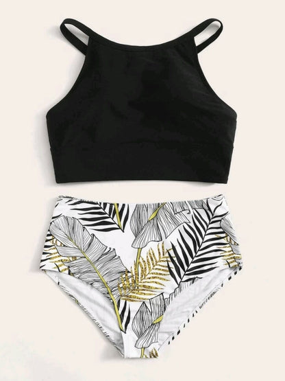 Women's Printed High Waist Split Bikini