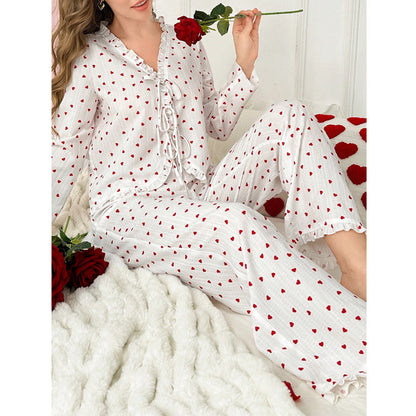 heart print pajamas, cute pajama set