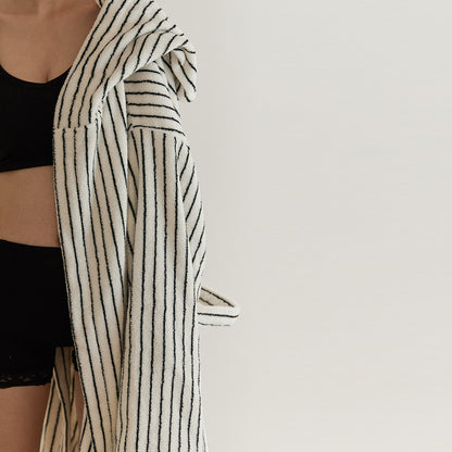 Pinstripe Hooded Bathrobe - Colorblock Design
