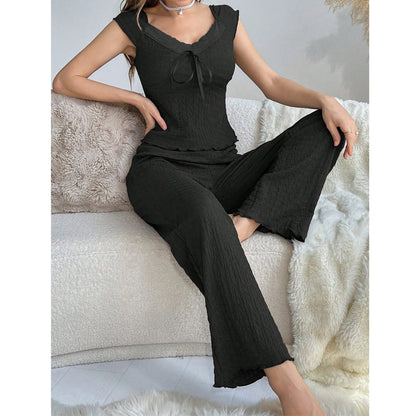 Elegant V-Neck Lace Pajama Set for Women