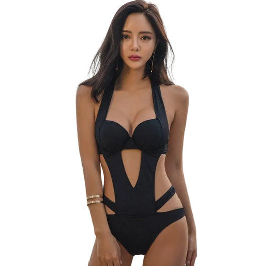 Sexy Black Halter Cut-Out Bandage Trikini