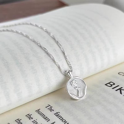 S925 Sterling Silver White Epoxy Rose Necklace for Women