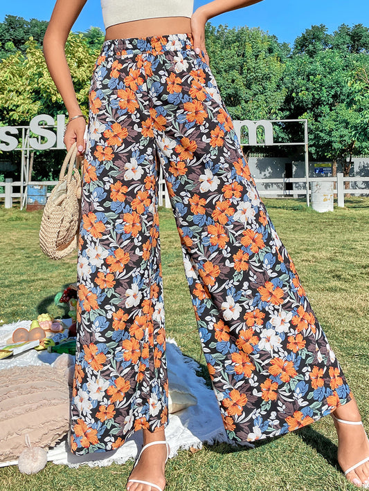 Women’s Leopard-Print Casual Wide-Leg Trousers with Elastic Waist
