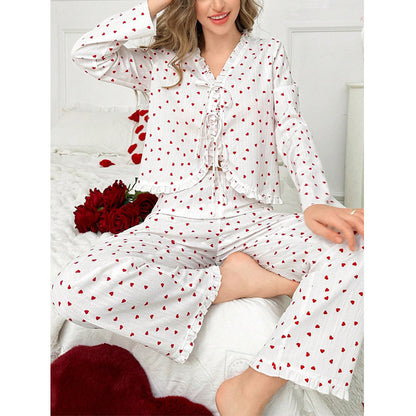 heart print pajamas, cute pajama set