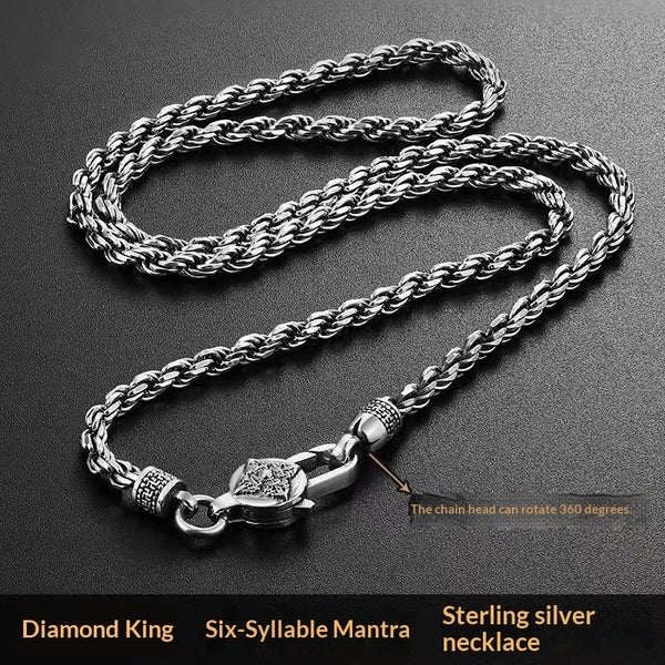925 Sterling Silver Vajra Hemp Rope Necklace