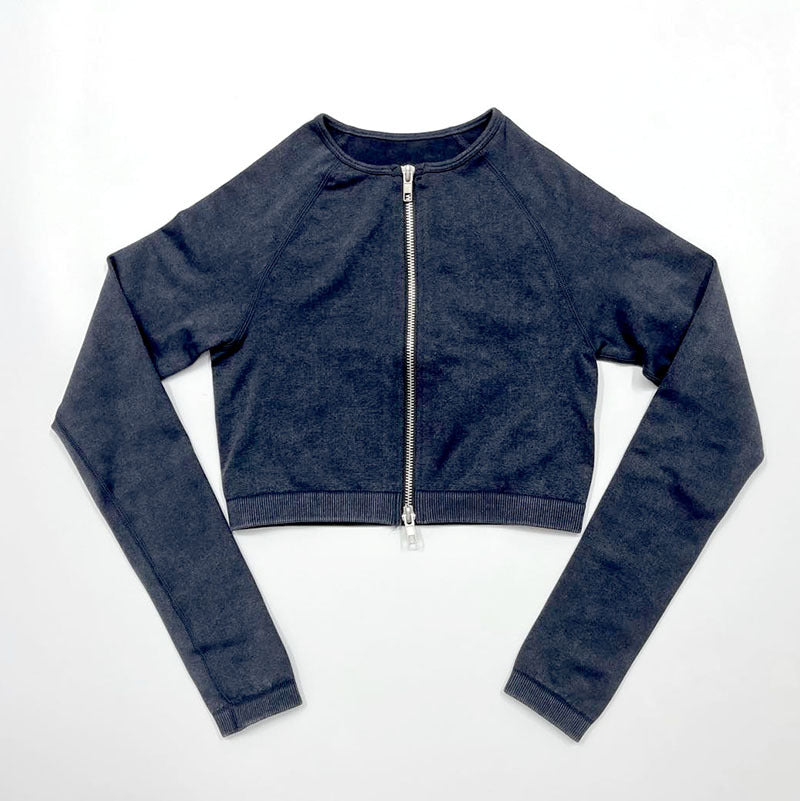 Blue zip-up sweatshirt on a white background