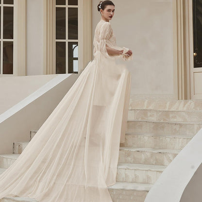 Women's Ostrich Feather Light Gauze Pajama Suspender Set