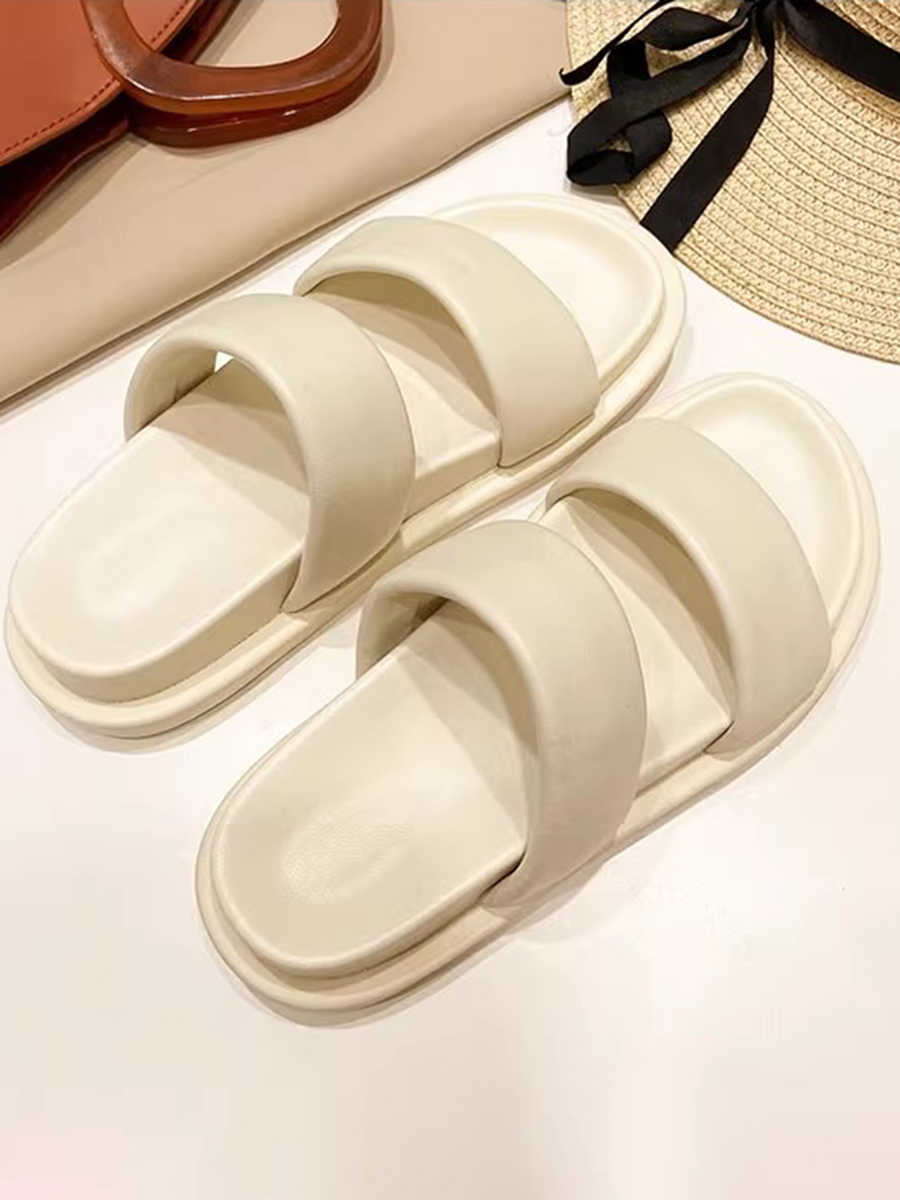 Genuine Leather Candy-colored Flat Slippers - Women's