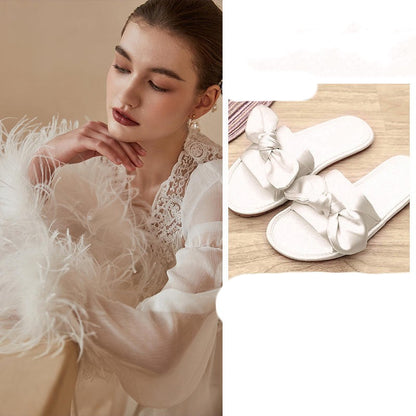 Women's Ostrich Feather Light Gauze Pajama Suspender Set