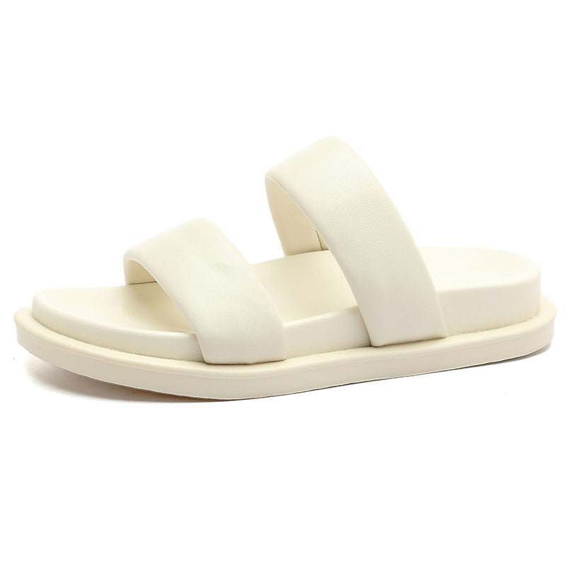 Genuine Leather Candy-colored Flat Slippers - Women's