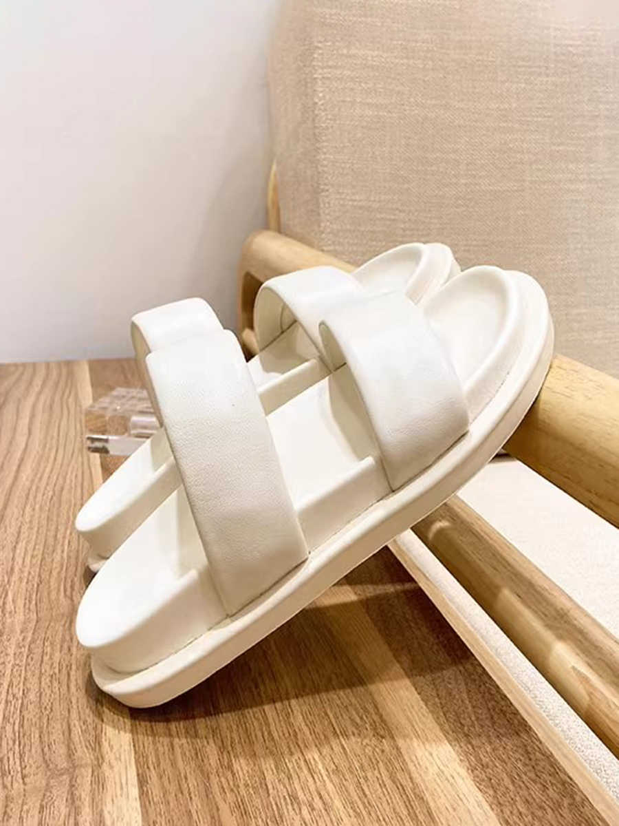 Genuine Leather Candy-colored Flat Slippers - Women's