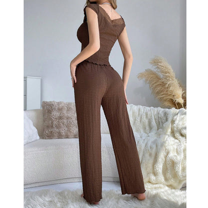 Elegant V-Neck Lace Pajama Set for Women
