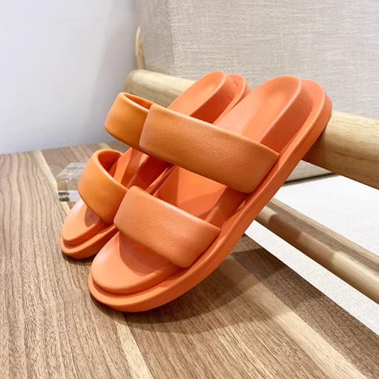 Genuine Leather Candy-colored Flat Slippers - Women's