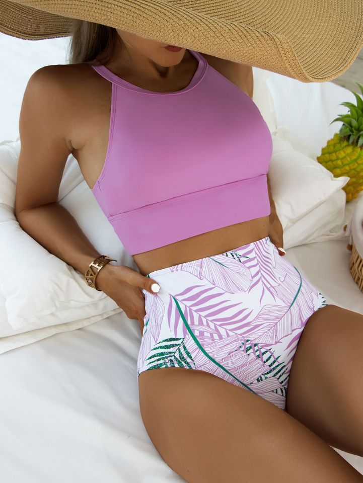 Women's Printed High Waist Split Bikini