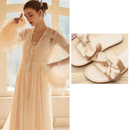 Women's Ostrich Feather Light Gauze Pajama Suspender Set