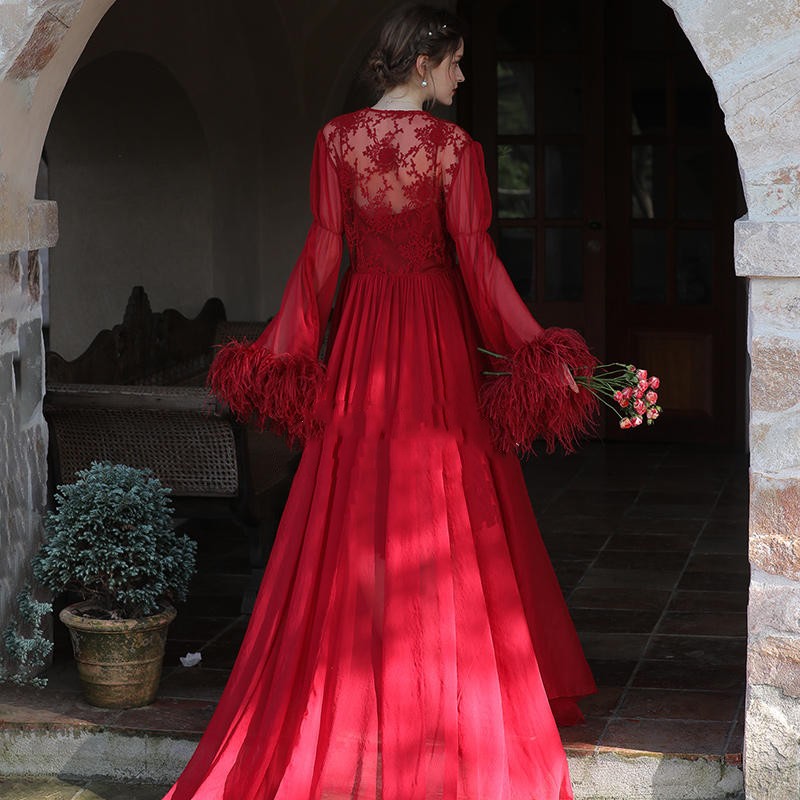 Women's Ostrich Feather Light Gauze Pajama Suspender Set