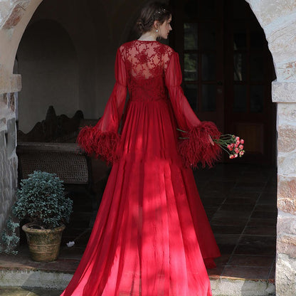 Women's Ostrich Feather Light Gauze Pajama Suspender Set