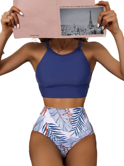 Women's Printed High Waist Split Bikini