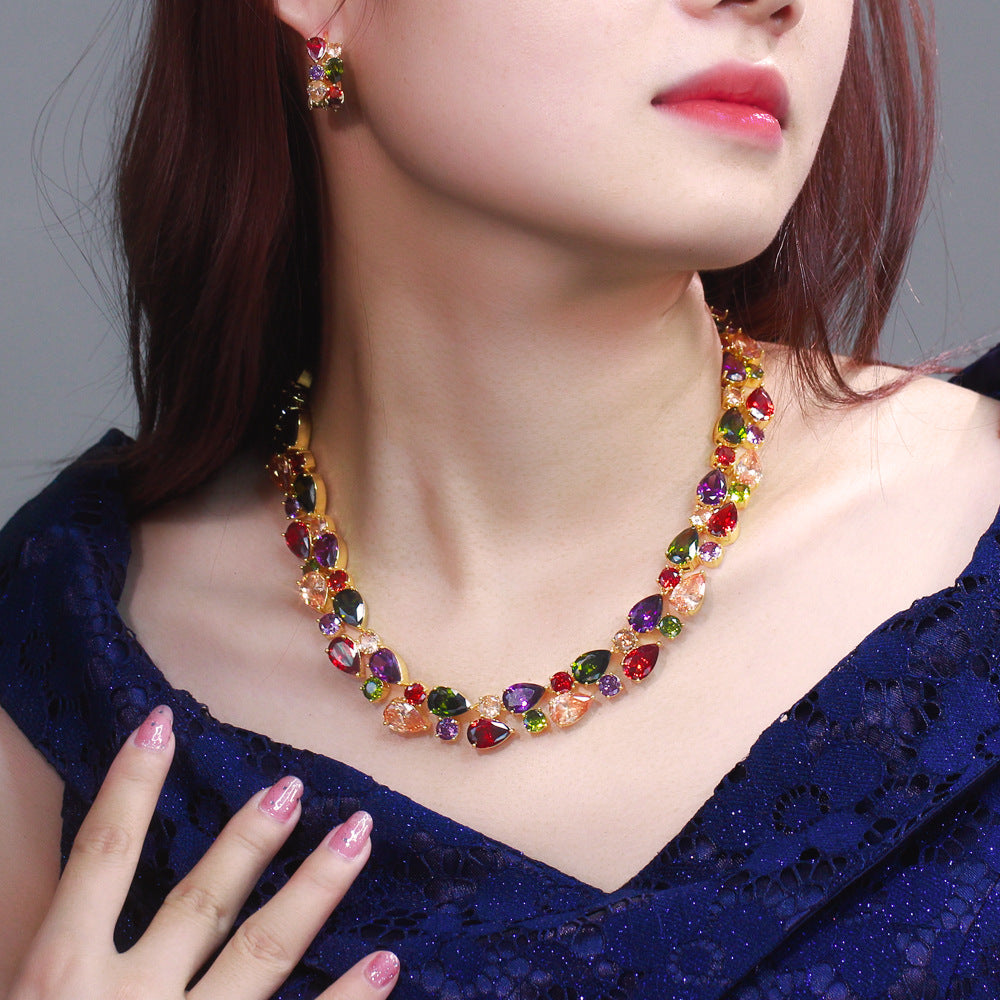 Colorful Waterdrop Necklace & Earring Set