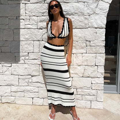 Women’s 2-Piece Striped Bikini & Casual Vest Set