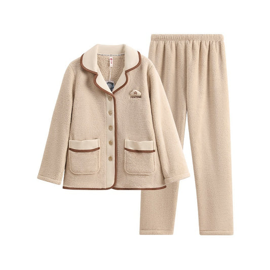 Couple Fleece-lined Thickened Pajamas - Women's Suit