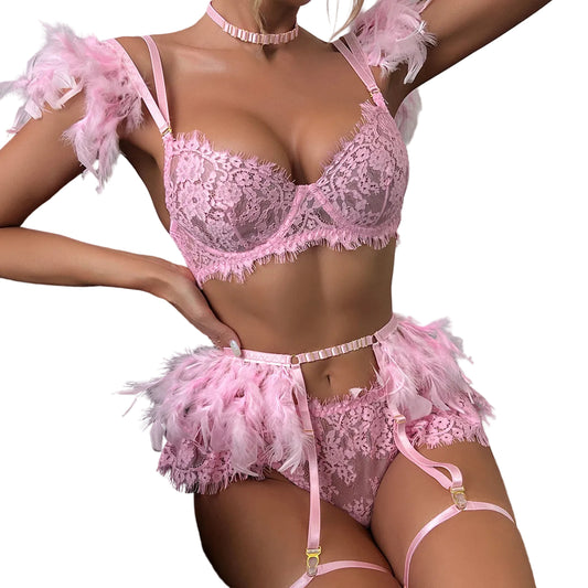 Feather Lace Sexy Lingerie Set