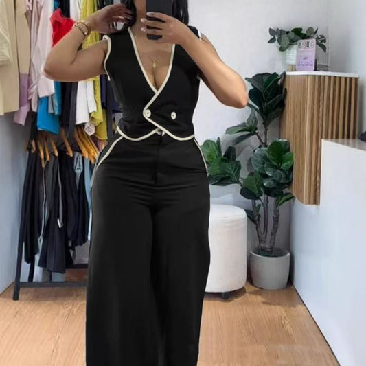 Women’s Fashion Colorblock Short Sleeveless Vest Suit