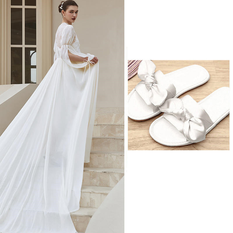 Women's Ostrich Feather Light Gauze Pajama Suspender Set