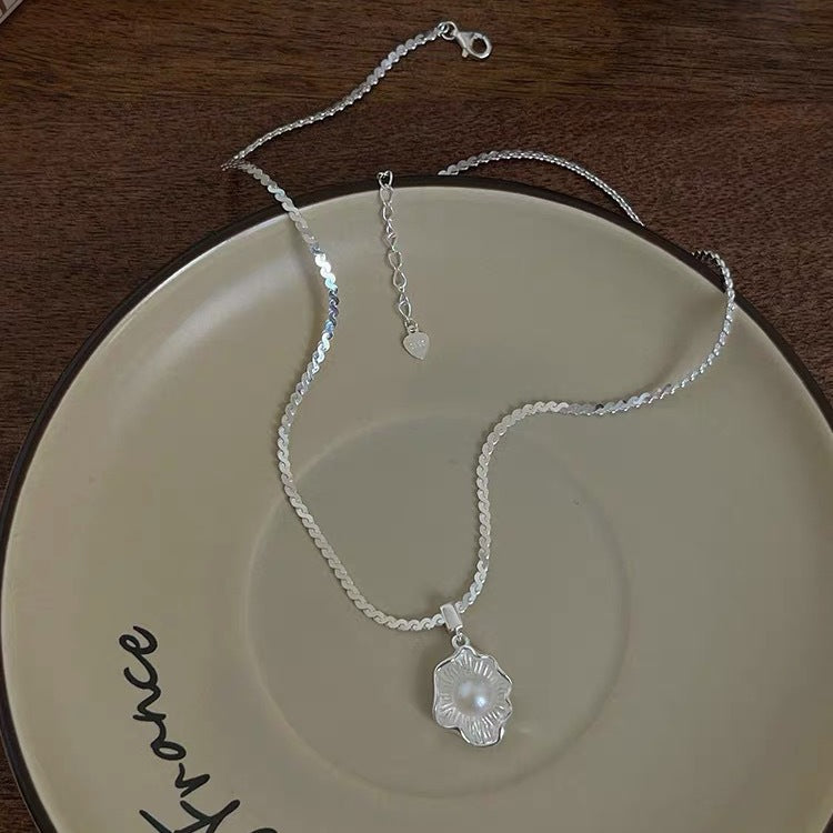 S925 Sterling Silver Poached Egg Pearl Necklace