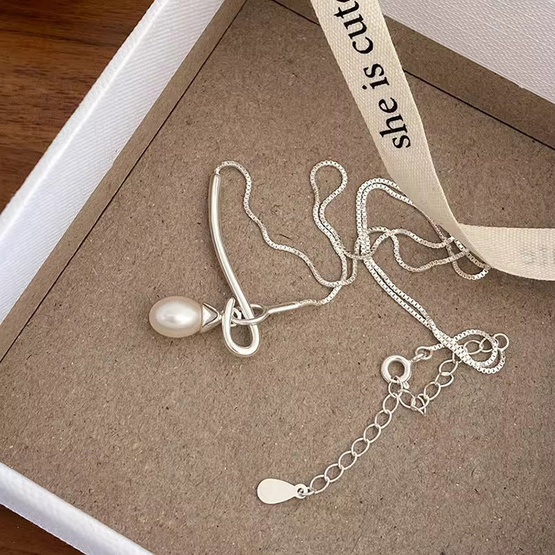 S925 Sterling Silver Bar Pearl Necklace for Women