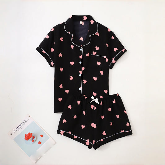 Women’s Bubble-Pleated Cardigan Printed Pajama Set