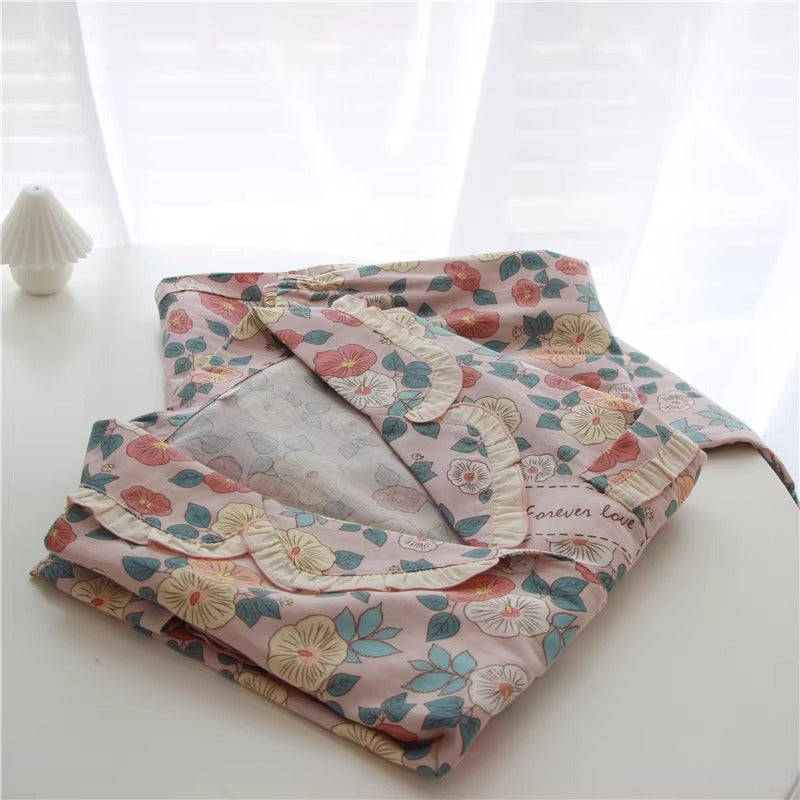 Women's Cotton Sweet Lace Pajama Set - Spring Summer