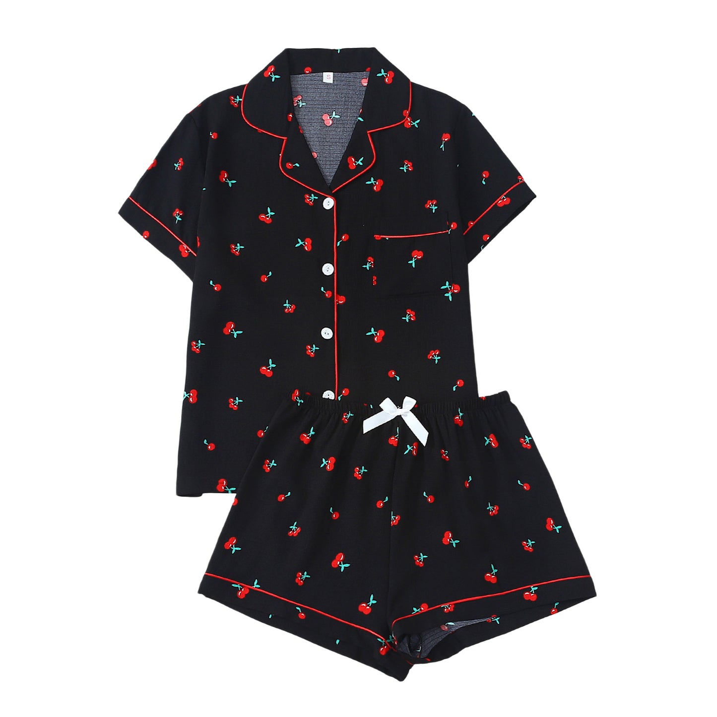 Women’s Bubble-Pleated Cardigan Printed Pajama Set