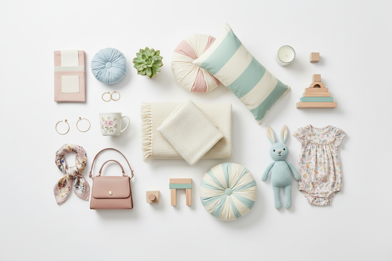 Flat lay product arrangement