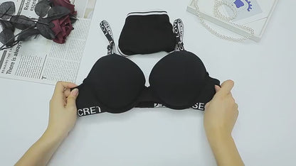 Sexy Backless Push-Up Lingerie Set – Supportive Bra with Lettered Shoulder Straps