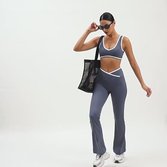 Contrast Color Shockproof Sports Bra with Wide Shoulder Straps